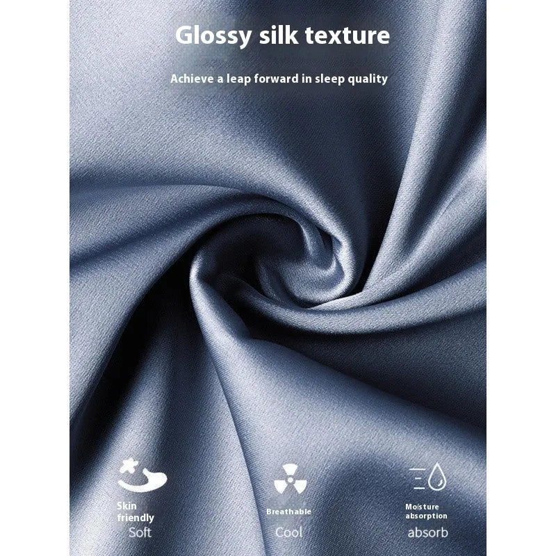 Men's ice silk three-piece home wear set showing thin fabric texture with shorts and trousers options