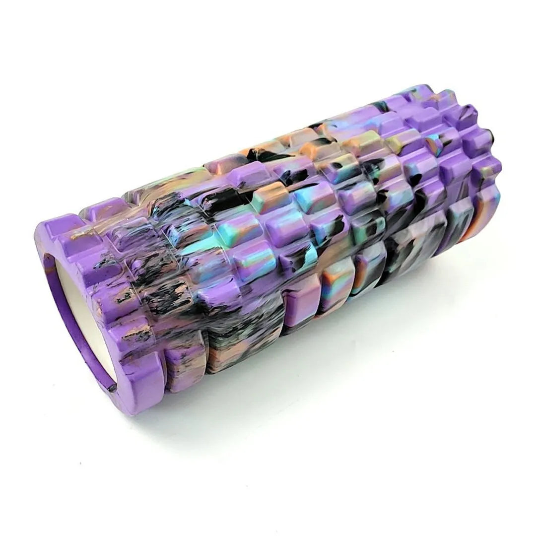 33cm camouflage pattern EVA foam roller in blue, green, and yellow colours.
