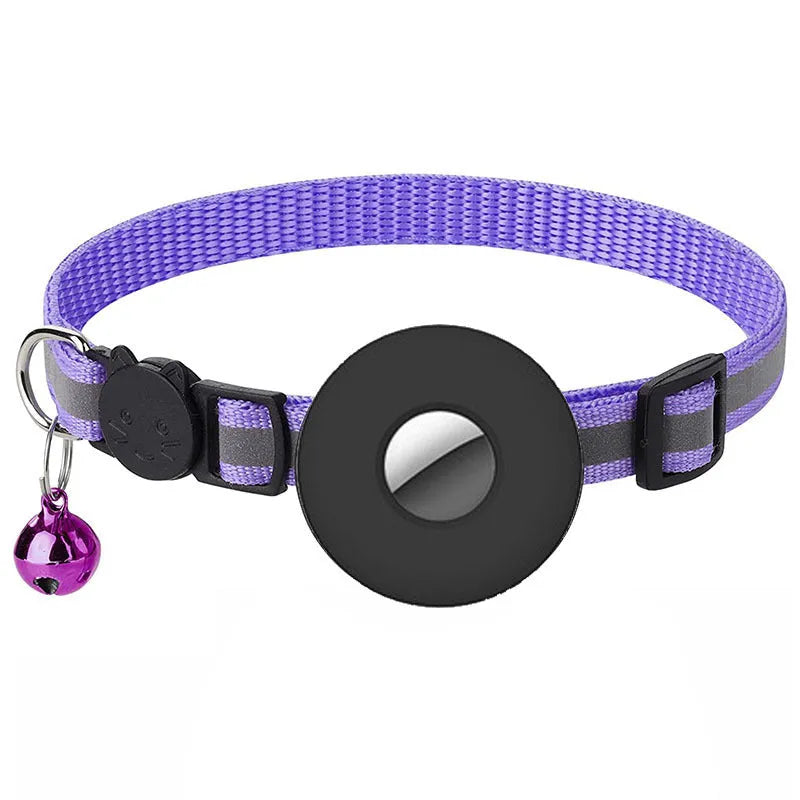 Reflective nylon Airtag collar with bell and safety buckle, adjustable 22-35 cm for cats and small dogs