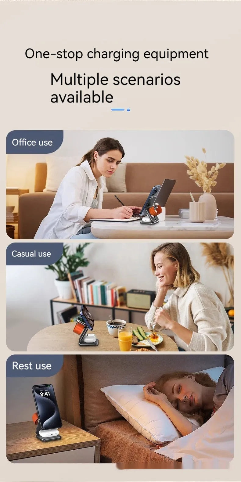 Black foldable magnetic wireless charging phone holder showing its compact size.