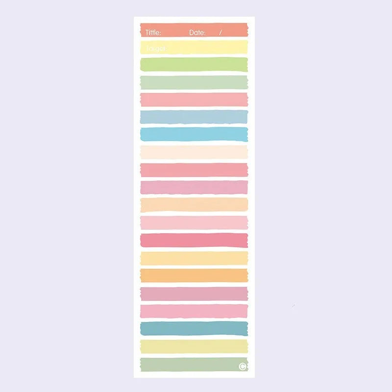 Cartoon colour-striped student notepad in plastic box, A5 size 90x248 mm, blue pink purple yellow designs