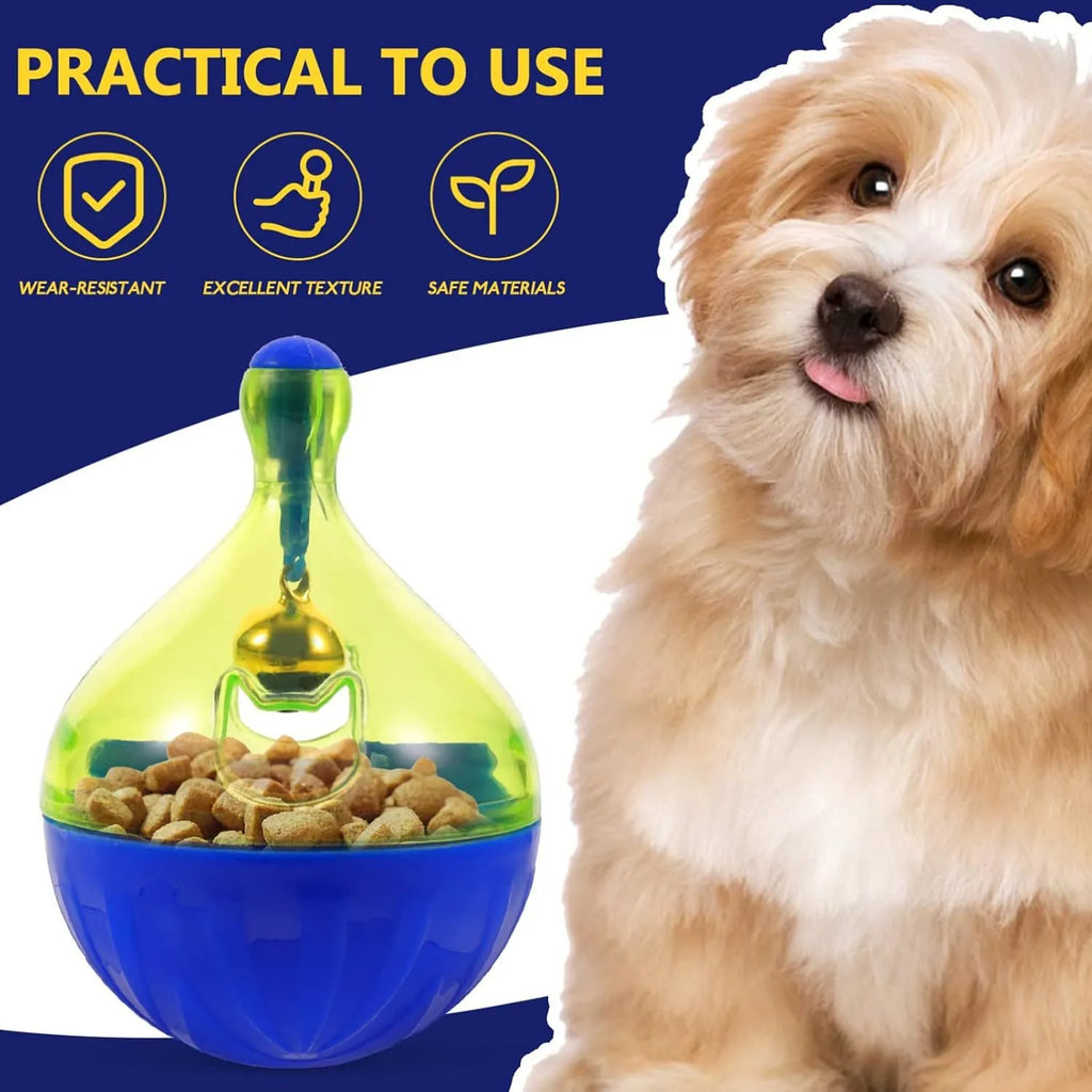 Tumbler-shaped pet treat dispenser toy for dogs and cats with interactive food release mechanism