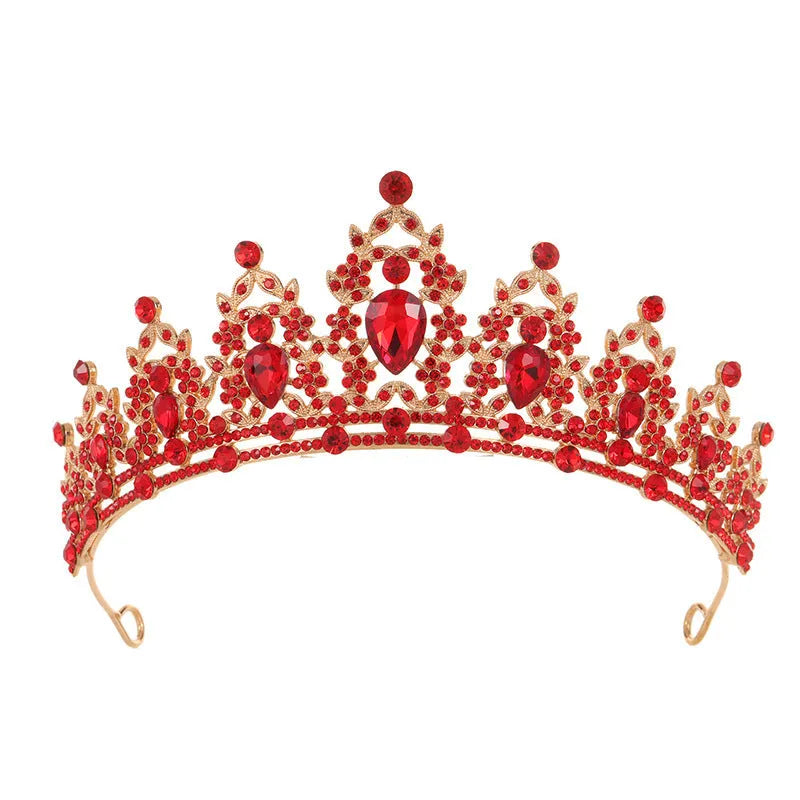 Baroque-style alloy crown bridal headdress with rhinestone details in a silver and white diamond finish.