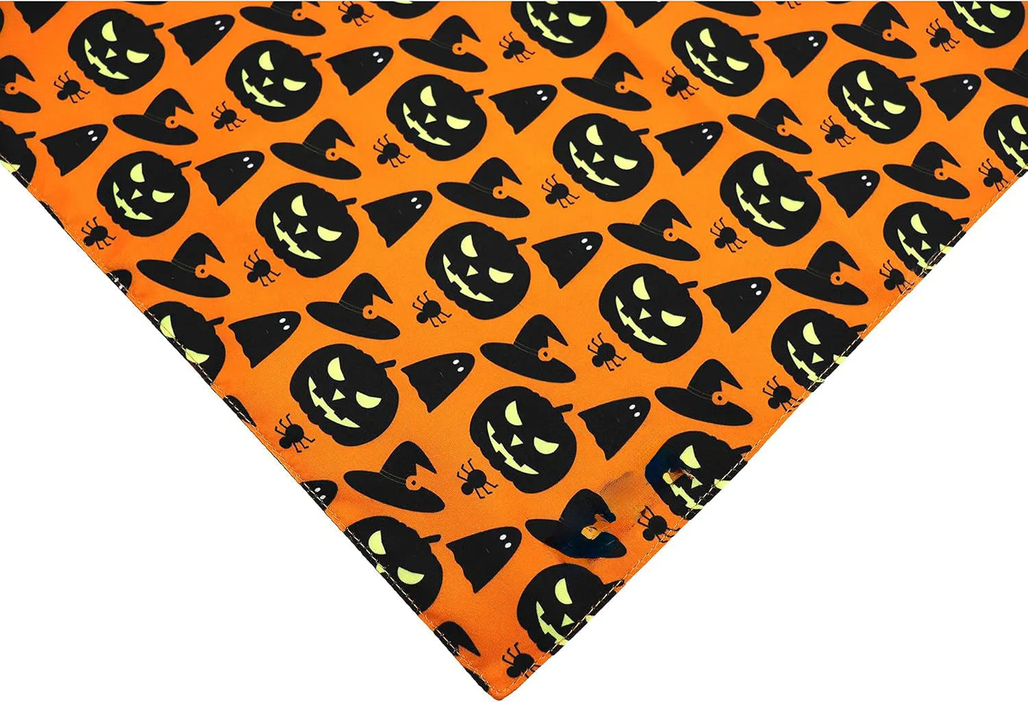 Halloween dog bandana with reversible pumpkin and spider web patterns on black and orange fabric