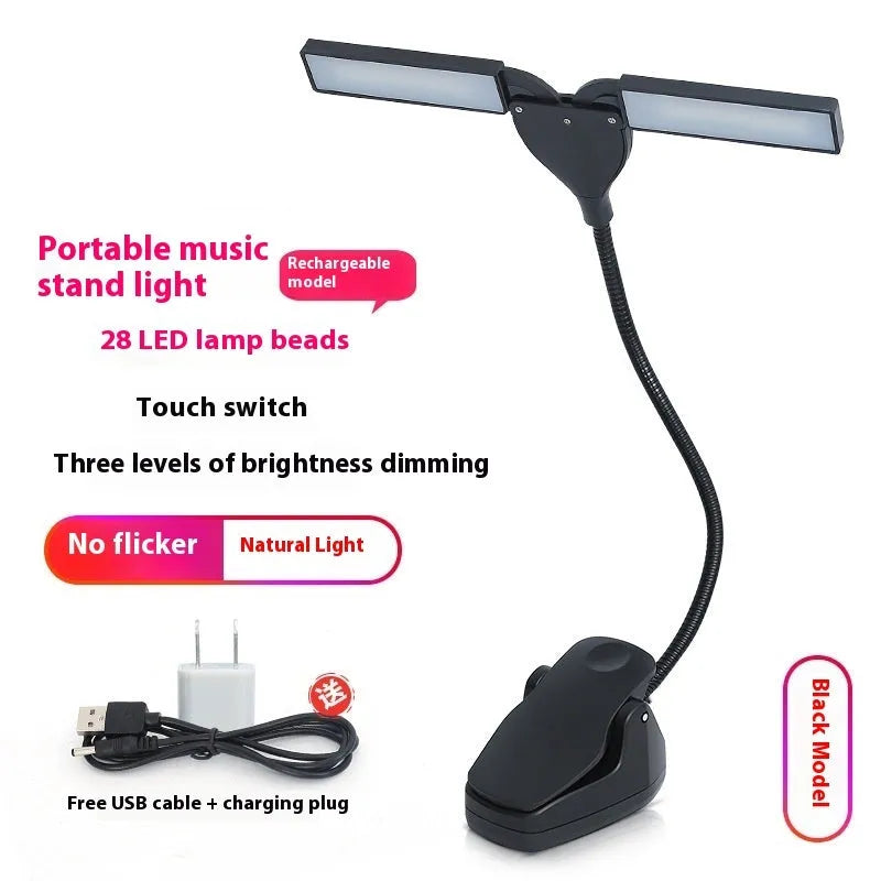 Black or pink rechargeable music stand lamp with 28 LED lights for sheet music illumination