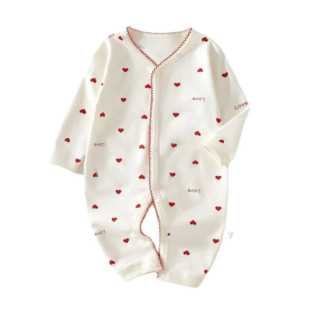 Baby pure cotton printed jumpsuit in red love pattern with long sleeves for spring autumn casual wear