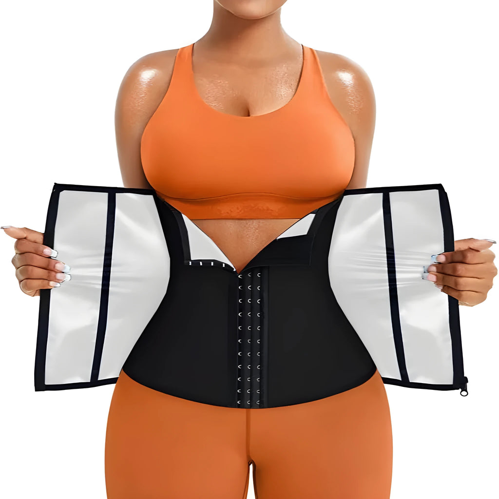 Neoprene adjustable abdominal support belt in blue colour showing waist shaping design