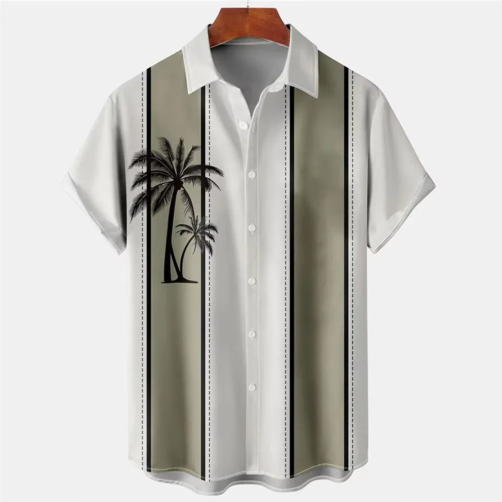 Men's short sleeve Hawaiian shirt with 3D printed pattern in regular fit cardigan style