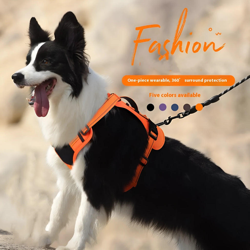 Reflective dog vest harness with integrated hand holding rope in multiple colour options