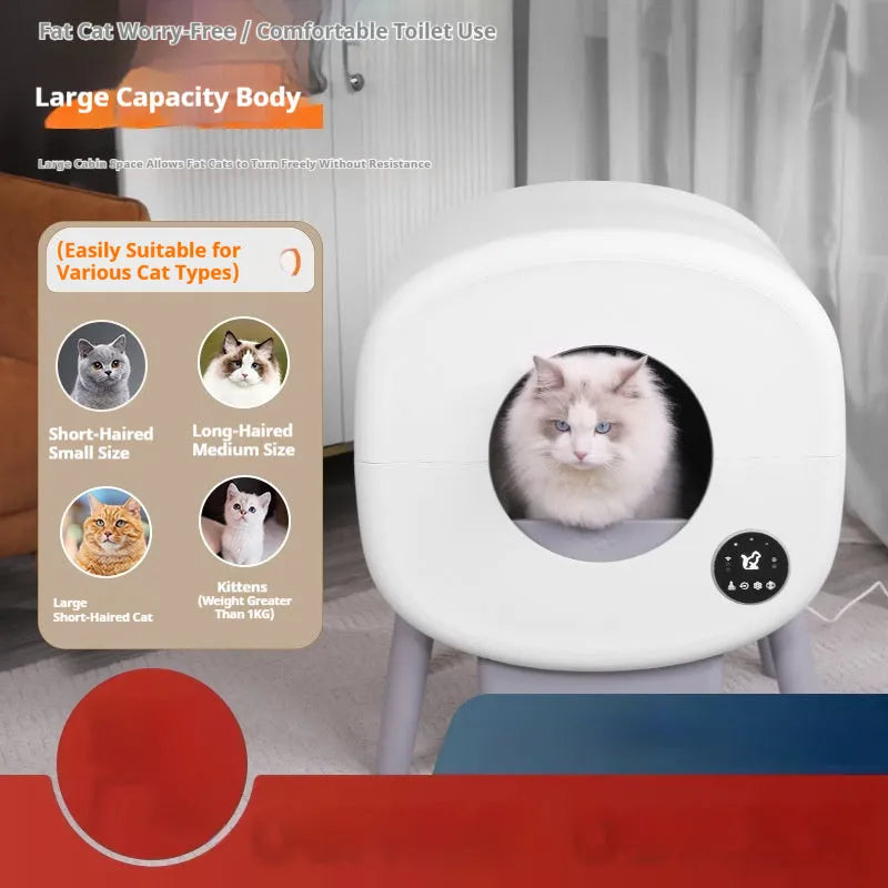 Automatic self-cleaning cat litter box with 13L waste storage capacity measuring 55cm wide