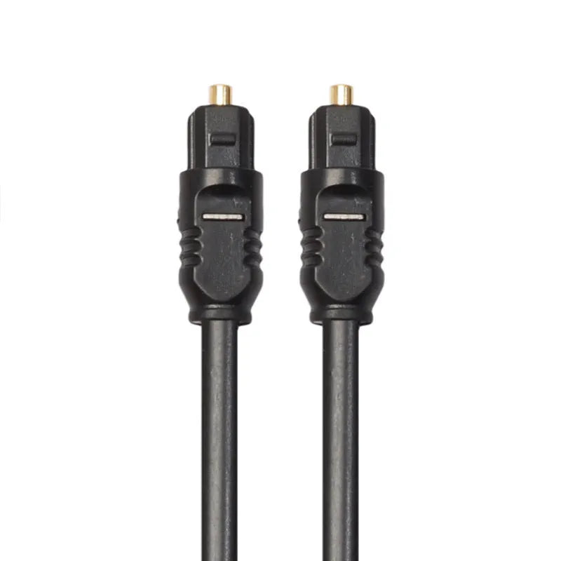 Black Toslink digital optical audio cable with square 4mm connectors, 2 metres long