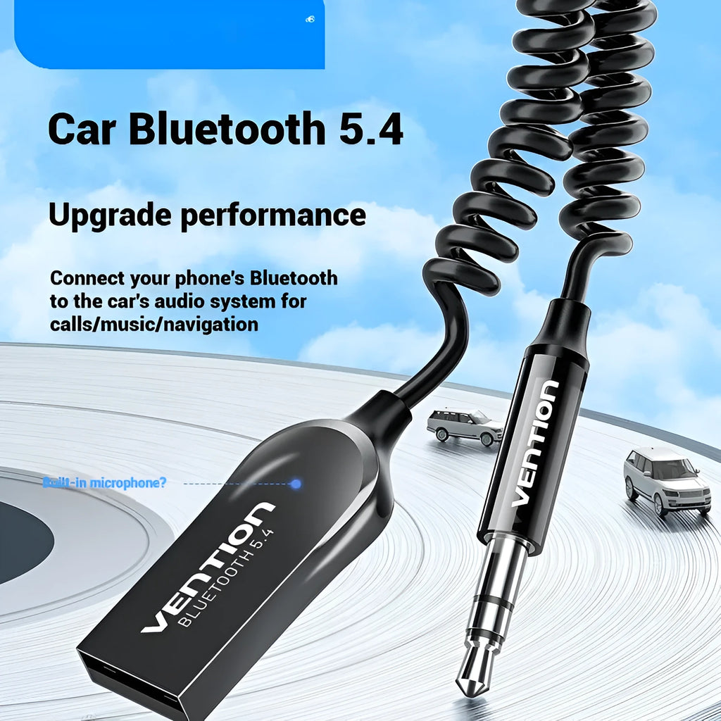NAI USB car Bluetooth receiver with USB-A and 3.5mm connectors for wireless audio streaming in vehicles