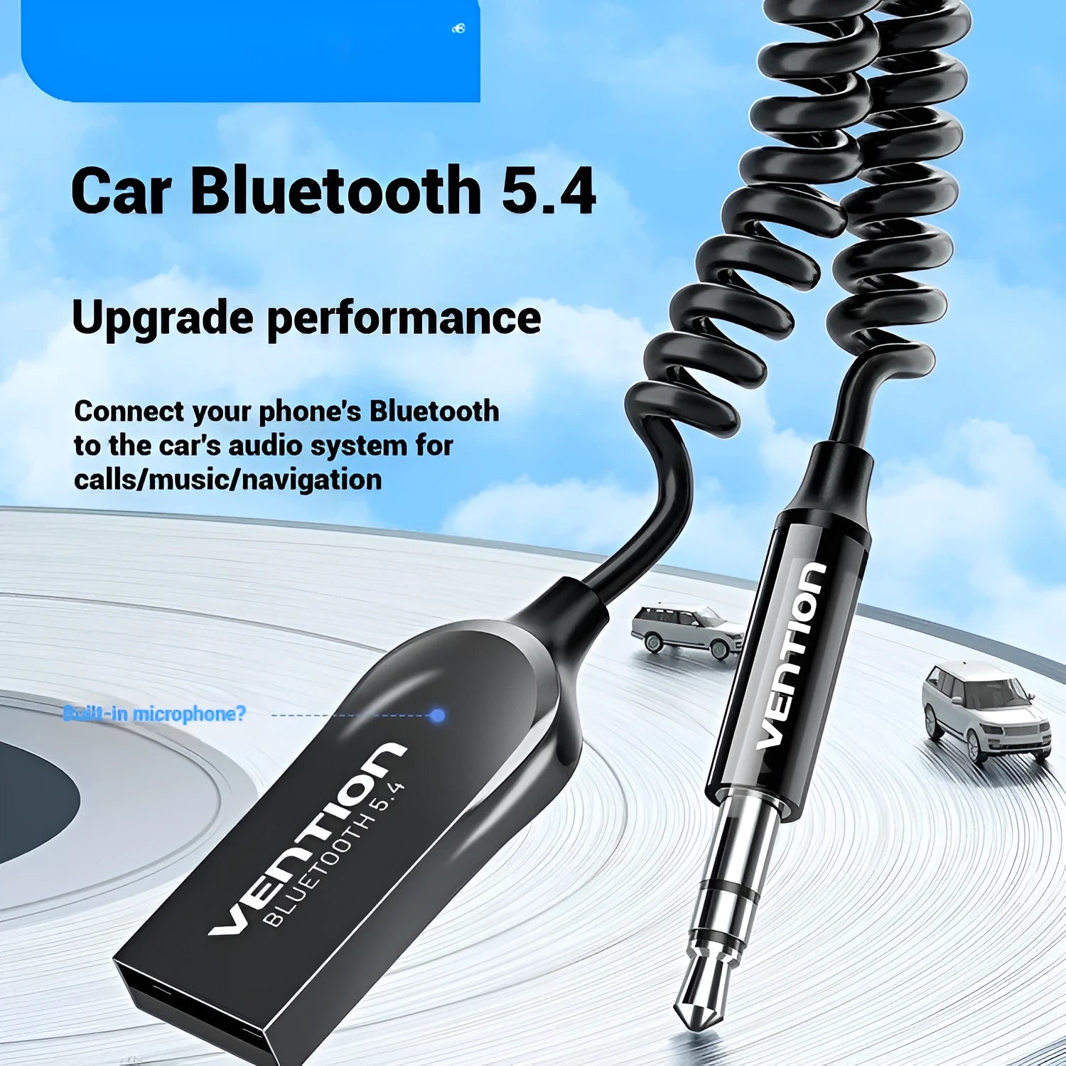 NAI USB car Bluetooth receiver with USB-A and 3.5mm connectors for wireless audio streaming in vehicles