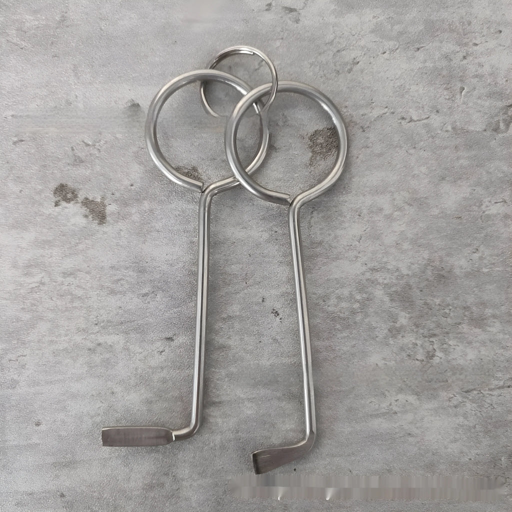 Two alloy wrench tools from a portable household tool set on a plain background.