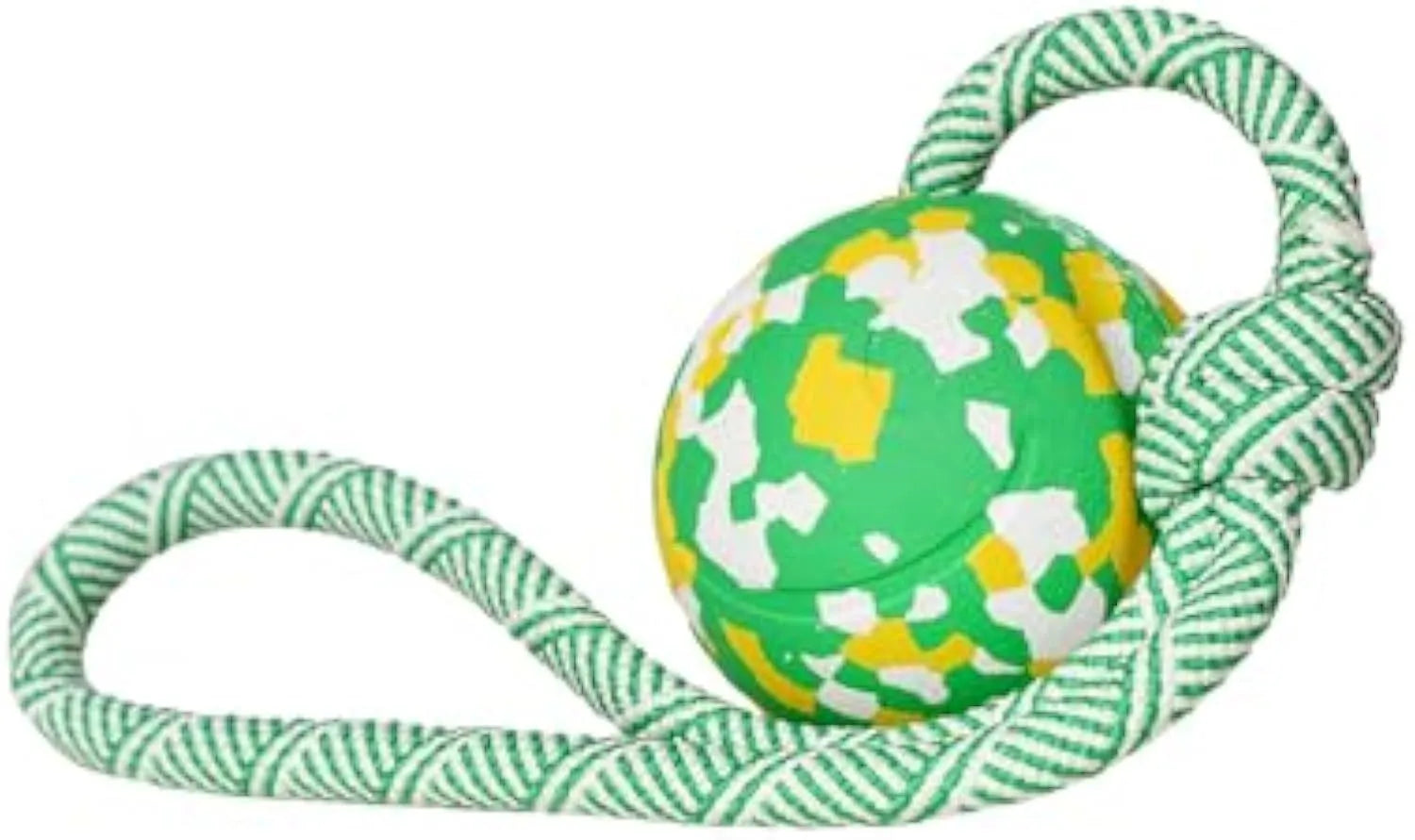 Natural rubber dog ball attached to nylon rope toy for medium and small dogs in two size options