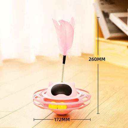 Pink cat tumbler turntable toy with 17cm rotating pole on stable base