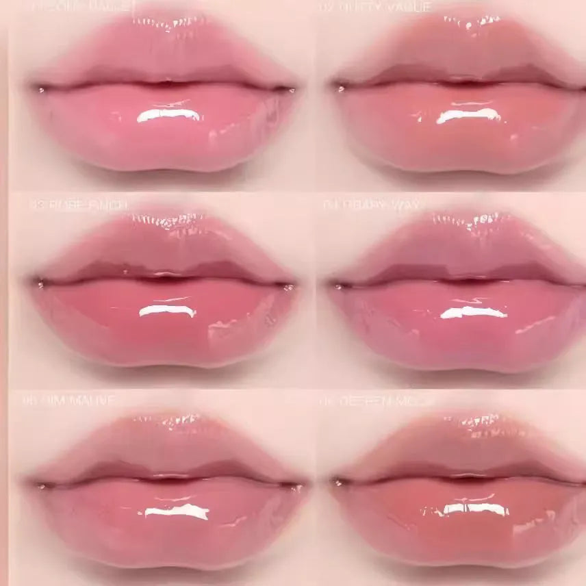 Water light mirror lip gloss in six shades with no stain on cup feature, 4G