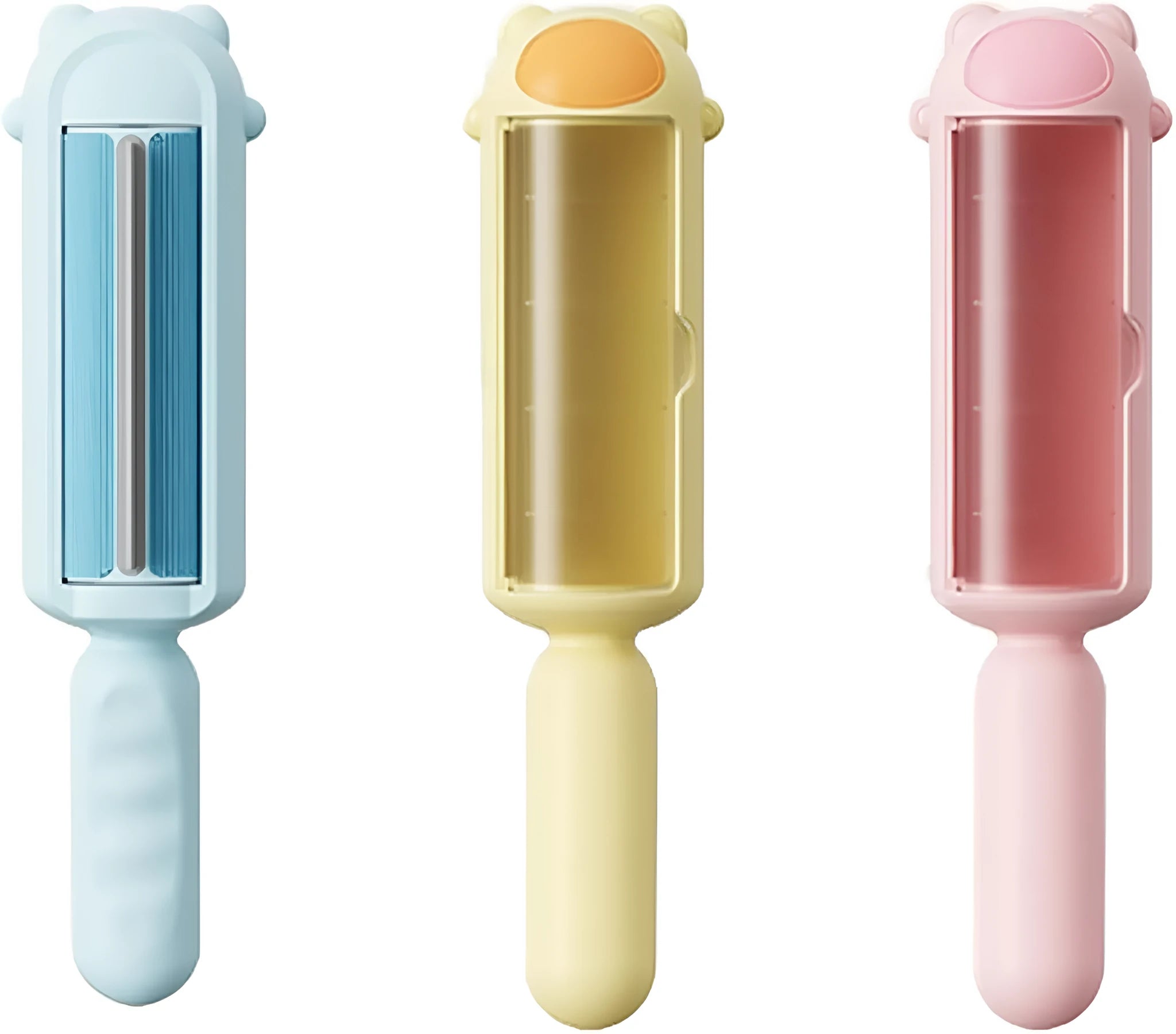 Blue reusable pet hair remover roller with self-cleaning base for furniture and car seats.