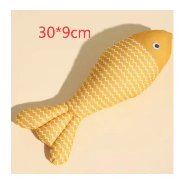 Catnip fish cat toy in blue, red or yellow with large and medium size options
