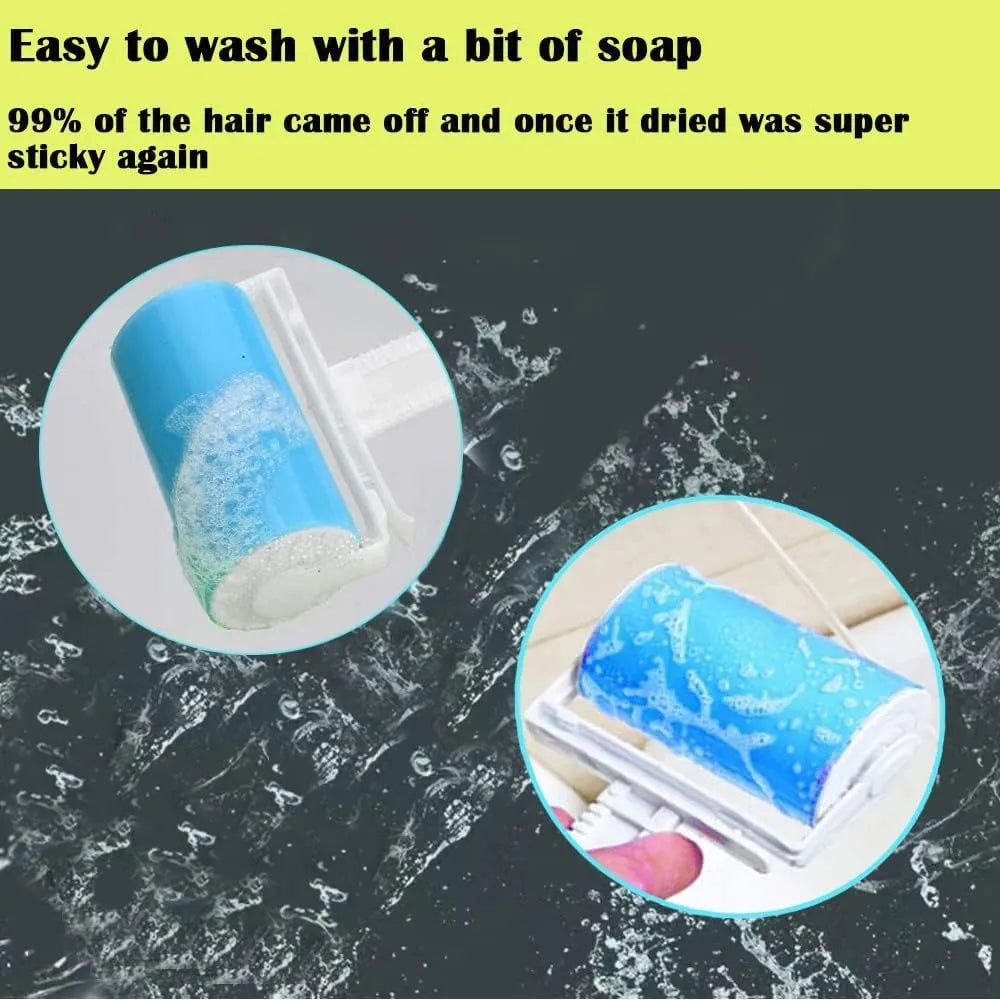 Washable reusable lint roller for pet hair removal in blue green pink yellow colours