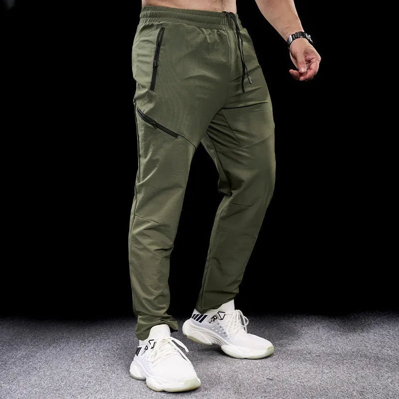 Men's waterproof quick-drying exercise trousers in nylon fabric, mid waist design