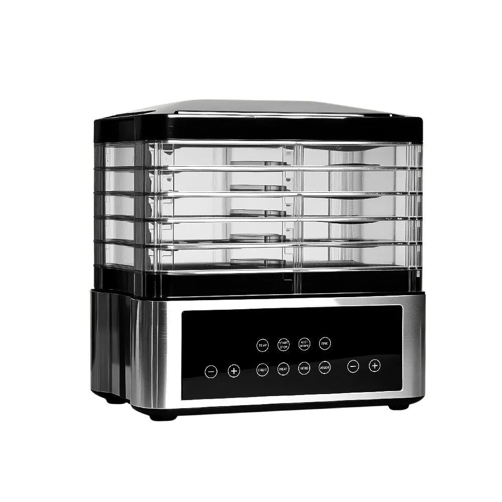 Silver stainless steel fruit dehydrator with 14L capacity and adjustable temperature control
