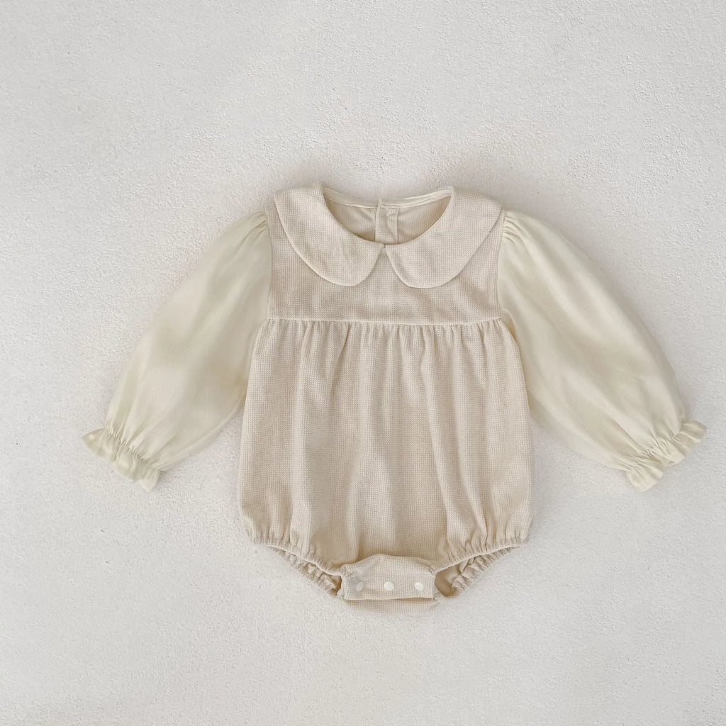 Baby girl corduroy romper with doll collar long sleeves apricot colour bottom-covering fit
