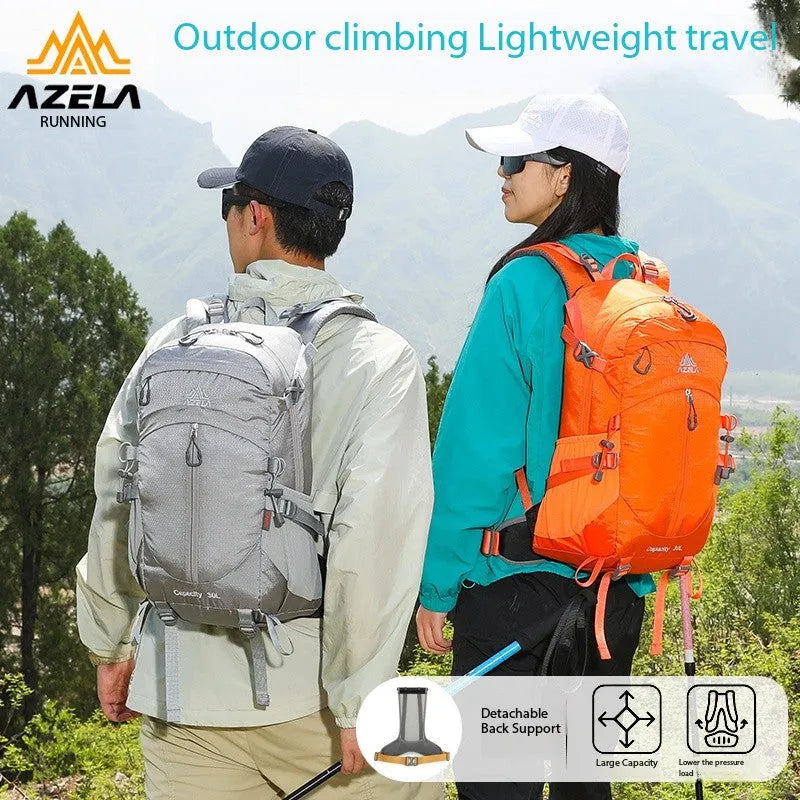 AZELA 30L Outdoor Hiking Backpack in black with adjustable straps on a white background
