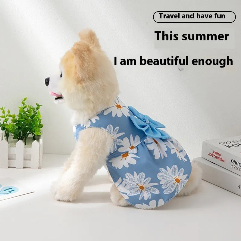 Ultra-thin floral butterfly bow pet dress for dogs and cats in summer colours