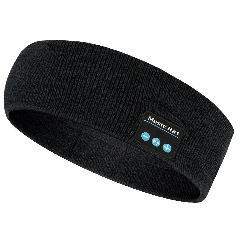 Black Bluetooth sports eye mask scarf with removable panels and integrated speakers
