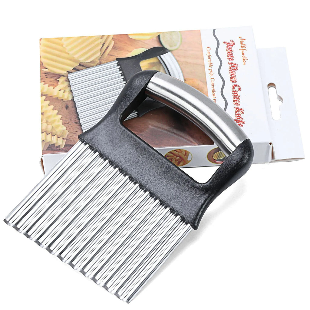 Stainless steel potato wave knife kitchen tool in black or white for crinkle cut chips