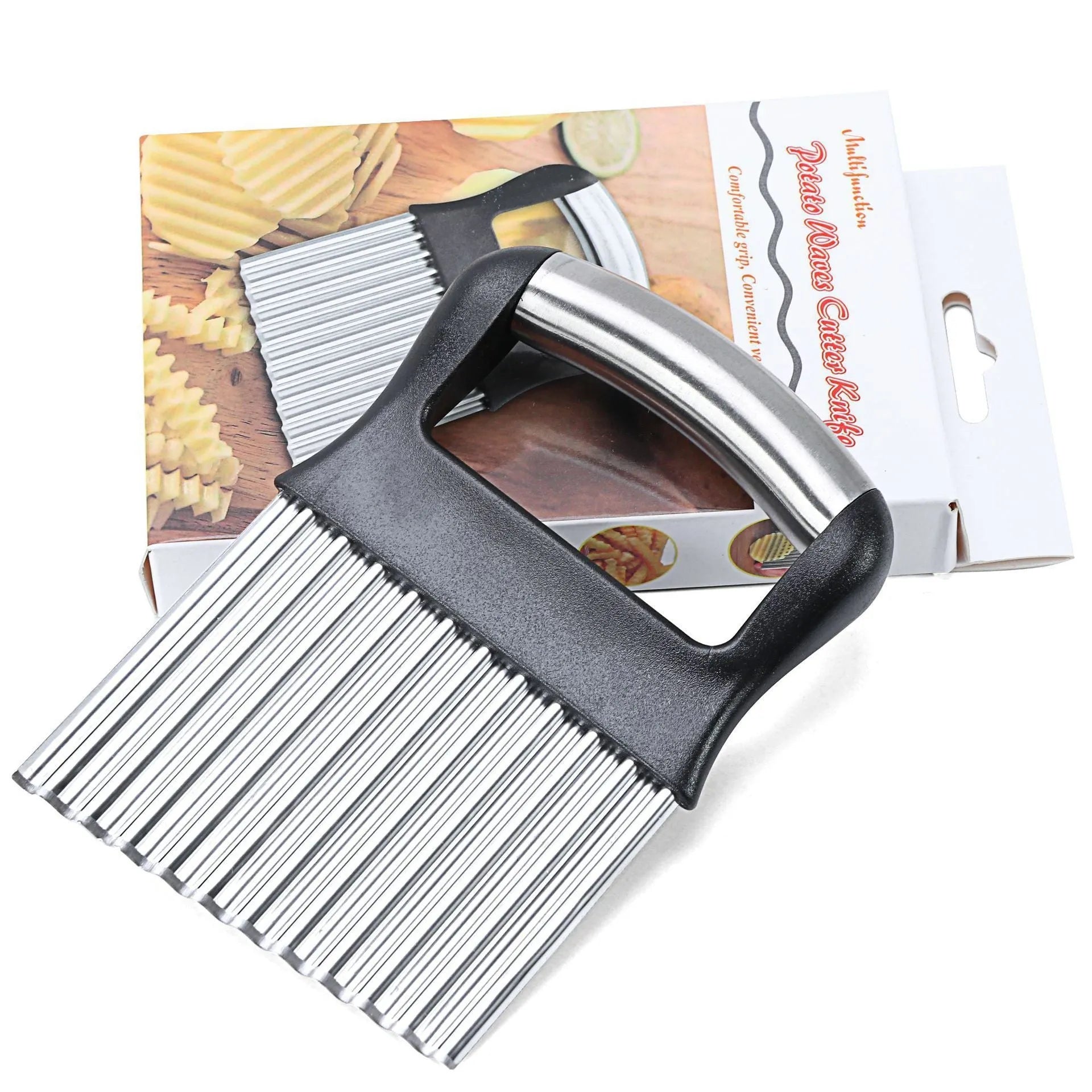 Stainless steel potato wave knife kitchen tool in black or white for crinkle cut chips