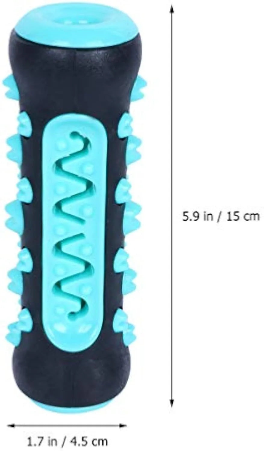 Natural rubber dog dental chew toy in blue colour with textured cleaning surfaces.