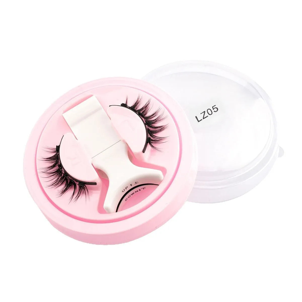 Set of five reusable waterproof glue-free false eyelashes on a card, styles LZ03 LZ04 LZ05 LZ08 LZ14.