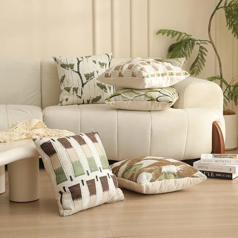 45cm square Jacquard woven cushion cover with retro plant pattern in multiple colour options