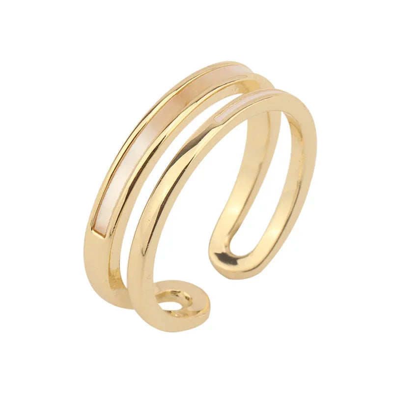 Women's Fritillaria double plain ring in PD J775 gold colour – geometric copper ring with electroplated finish