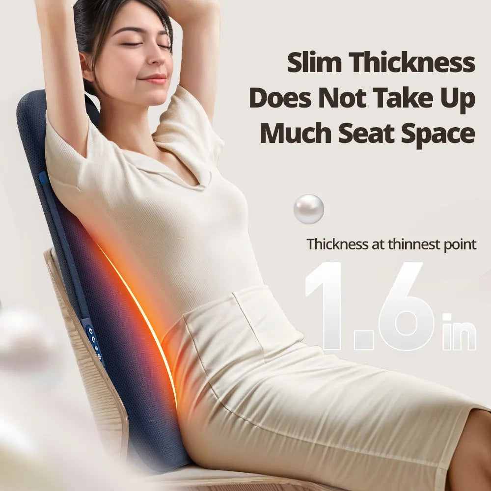 Walking massage lumbar support pillow with heat therapy and control buttons on office chair