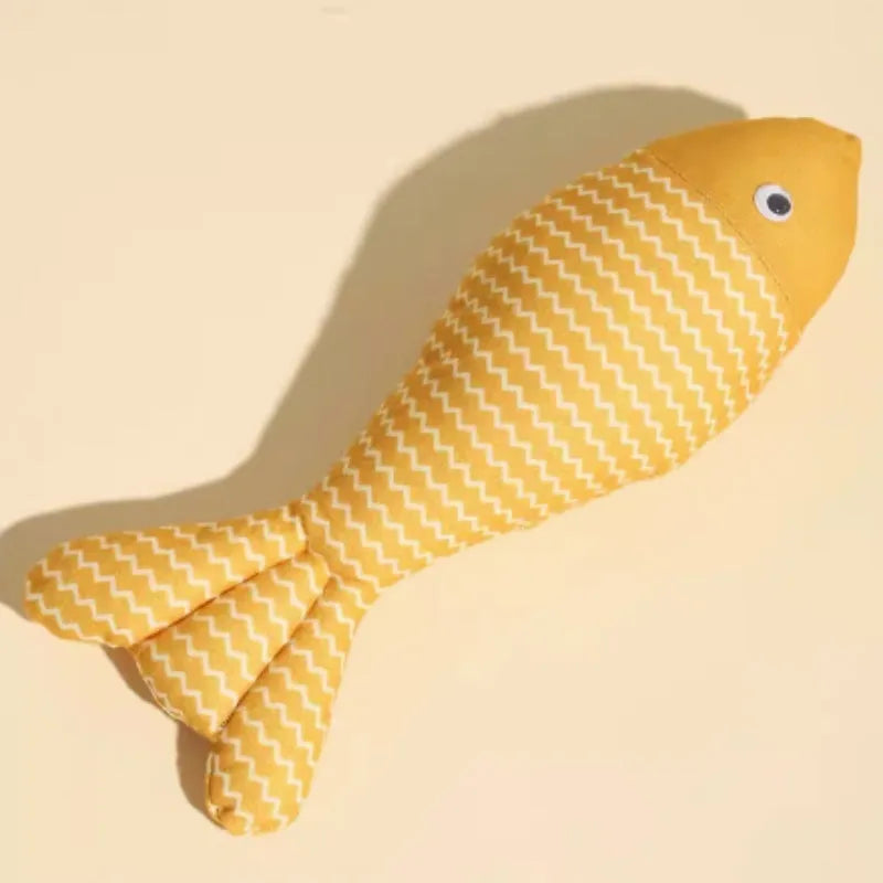 Catnip fish cat toy in blue, red or yellow with large and medium size options
