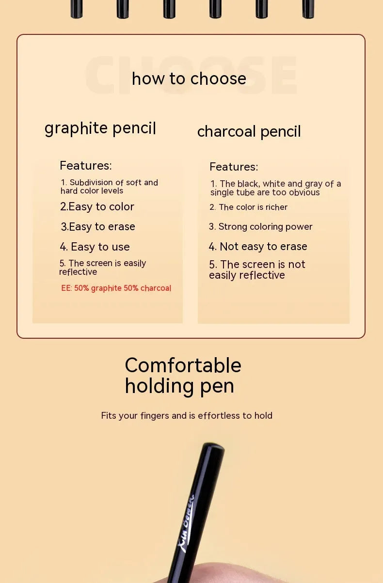 Wood-free graphite sketching pencil set showing six different grade pencils for art drawing