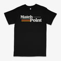 Men's black casual T-shirt with 3D digital printed text pattern, short sleeves and round neck