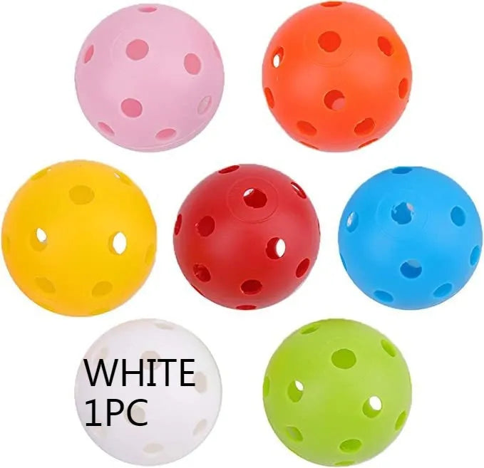 Multi-colour golf practice balls in red, orange, blue, green, white and yellow with net pocket