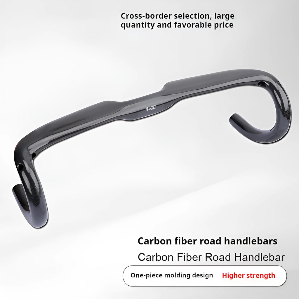 Carbon fibre road bicycle drop handlebar in black grey silver, shown in UD matte and bright finishes