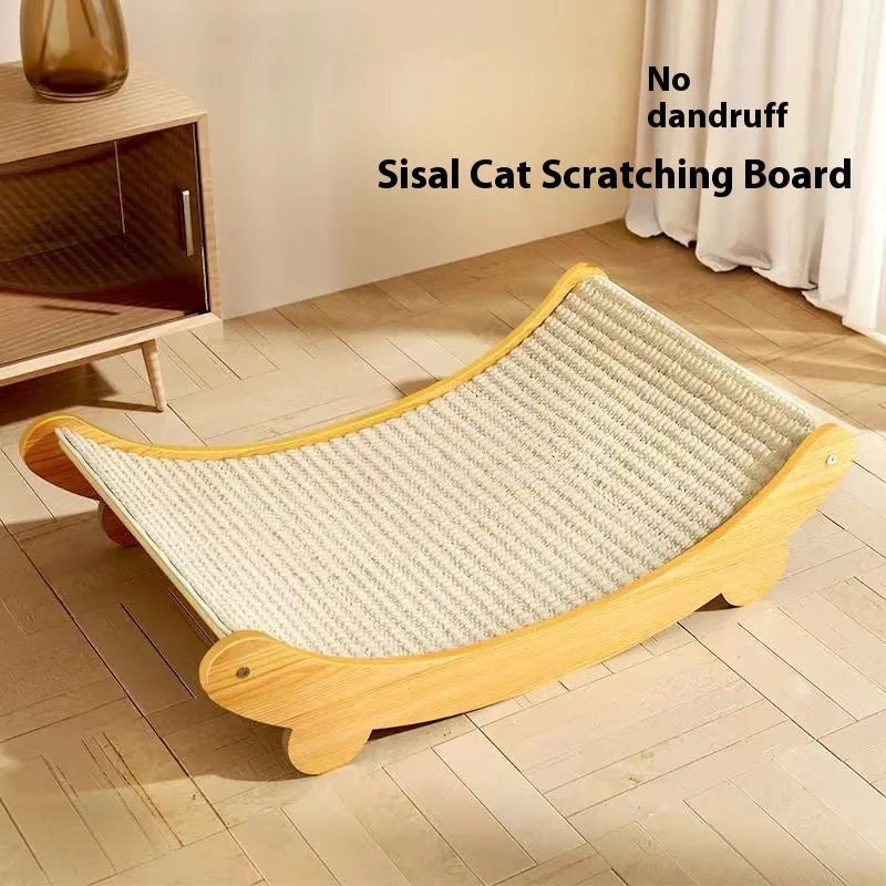 A large and a small sisal blanket cat scratch board with a neutral pastoral design.