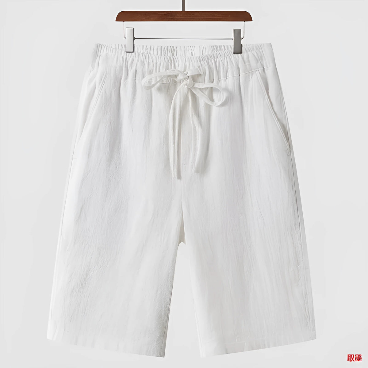 Men's linen shorts loose cropped pants mid waist summer lightweight breathable fabric