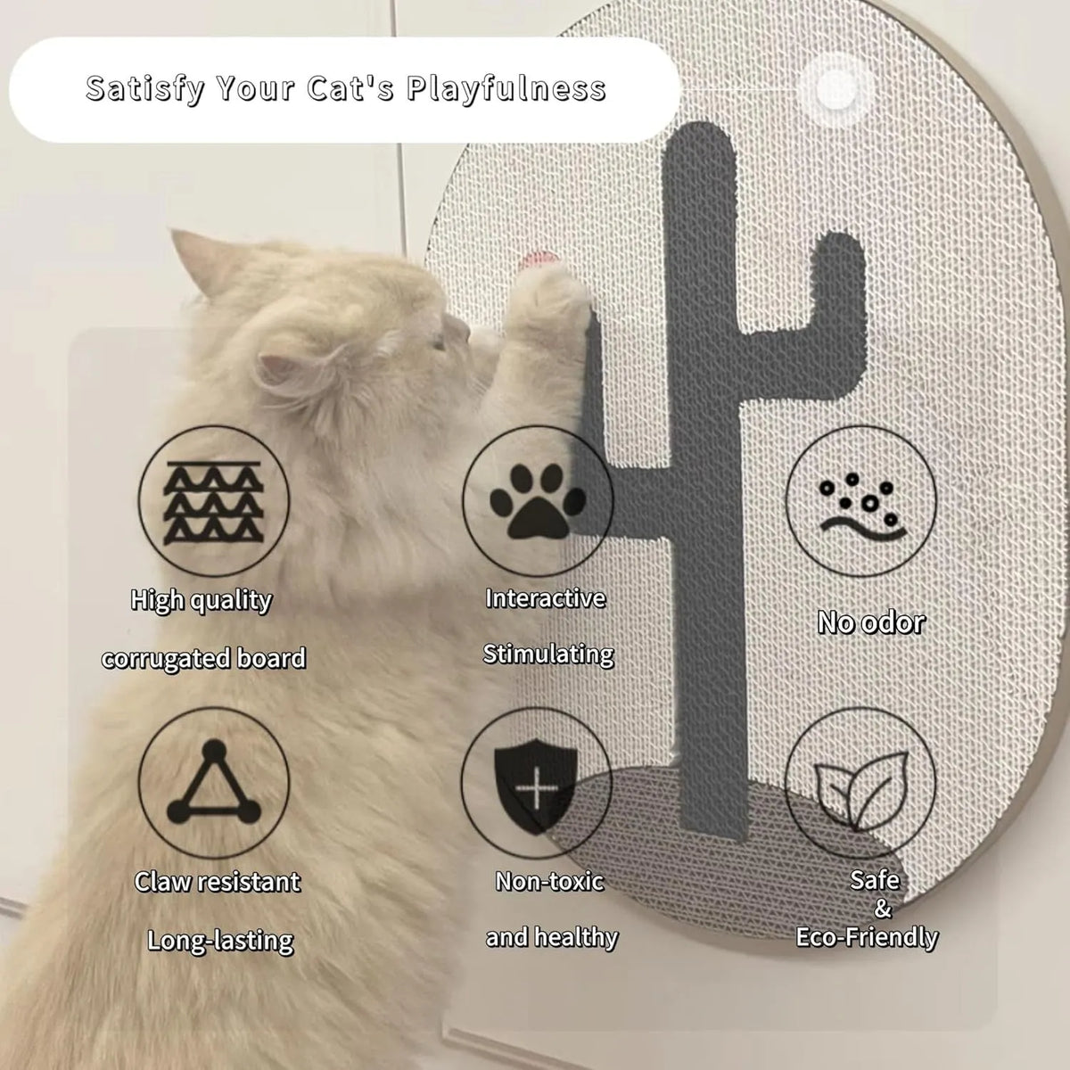 Cat scratch pad wall mounted corrugated cardboard cat scratcher 35x44x2 cm black cactus design