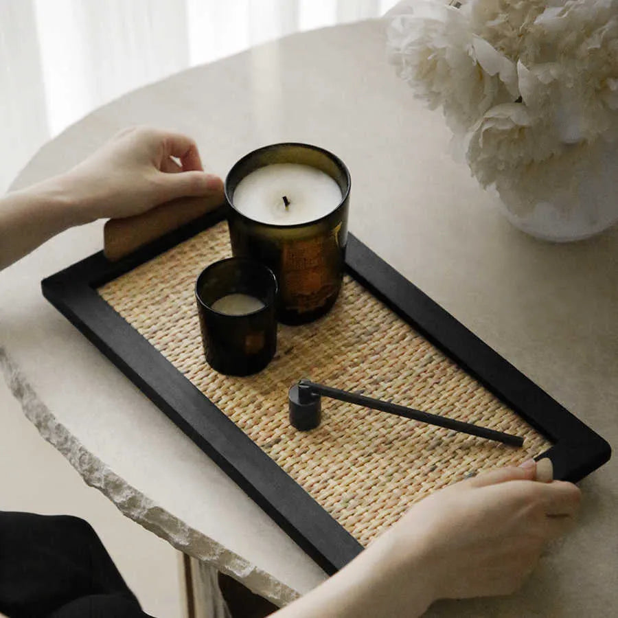 Pine wood dining tray with compartments for tea service organisation in small and large size options