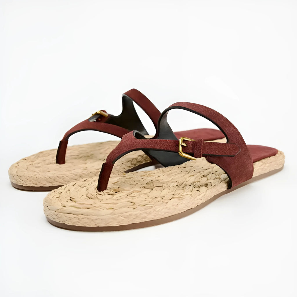 Women's woven flip-flops with microfiber leather upper and rubber sole in Light Green
