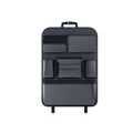 Black leather car seat back hanging storage bag with handle shown in large and small size options