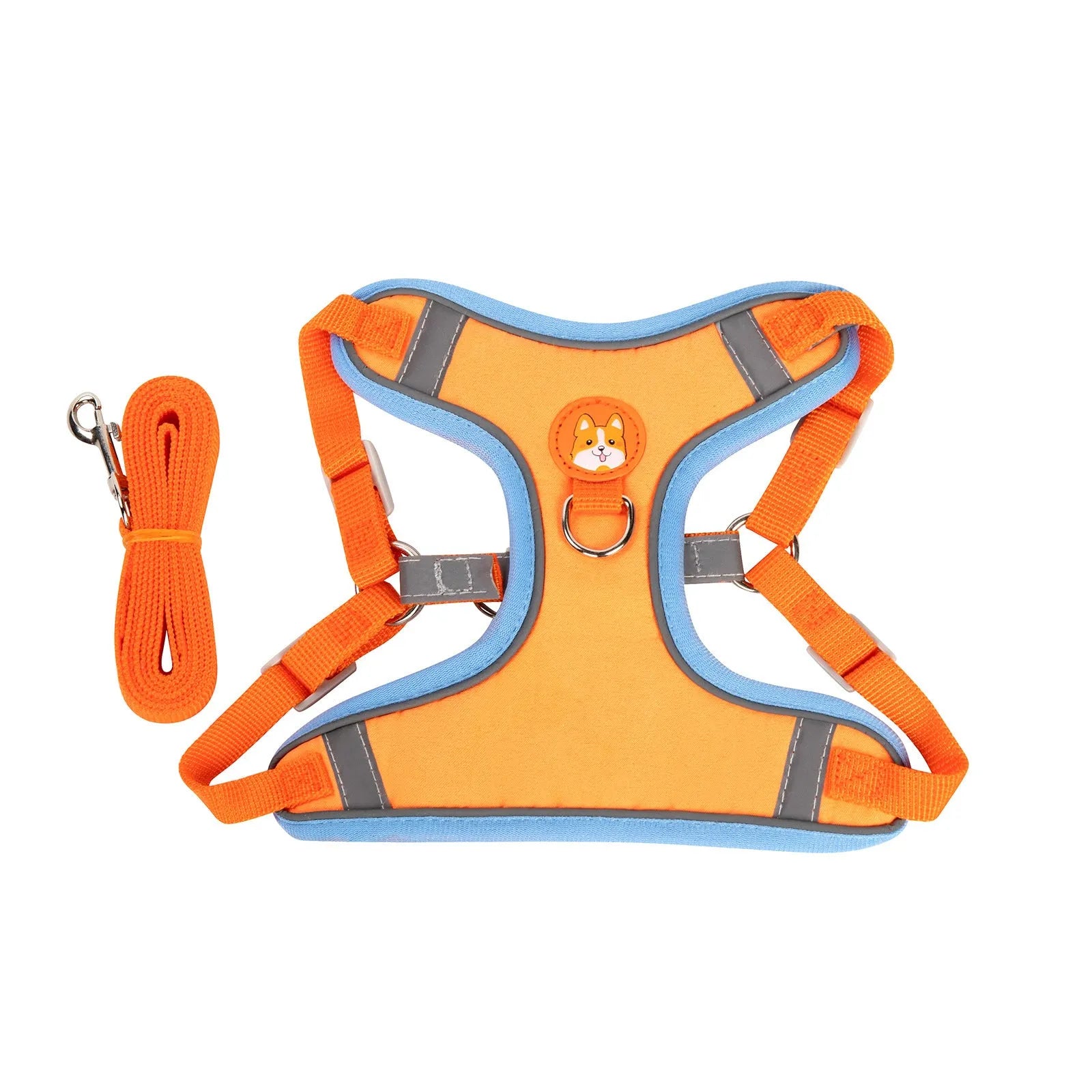 Adjustable dog haulage rope harness in multiple colours on a chest strap, showing S M L XL sizes.