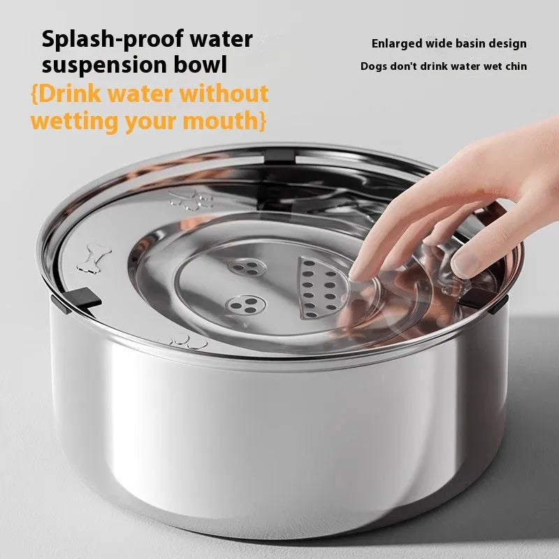 Silver stainless steel pet drinking water bowl, large capacity up to 5.6 litres, for dogs and cats